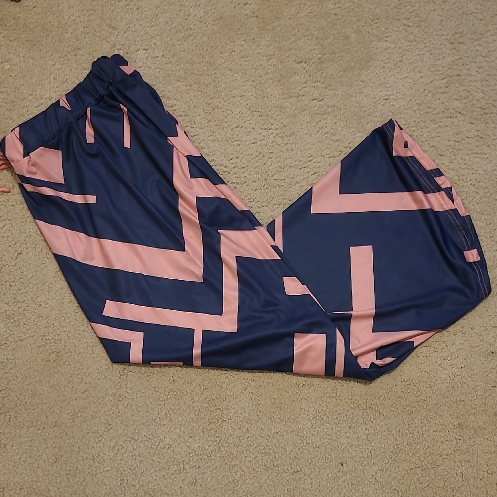 Navy and Pink Geometric Pattern Maxi Skirt